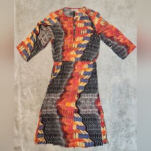 Tucker Boho Tunic Colorful Long Sleeve Silk Buttoned Dress